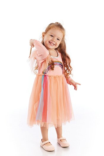 Colorinas Sequined Embroidered Rainbow Long Sleeve Girl's Tutu Dress