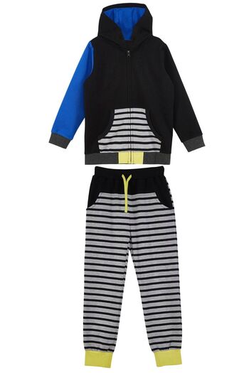 Colorinas Boy's Gray Melange Striped Tracksuit Set