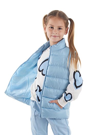AHENGİM Kids Kız Çocuk Nakışlı Trend Kapüşonsuz Şişme Yelek Ak216869