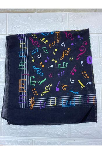 sema aksesuar Colorful Note Scarf - Bandana - Music Note Cotton Scarf