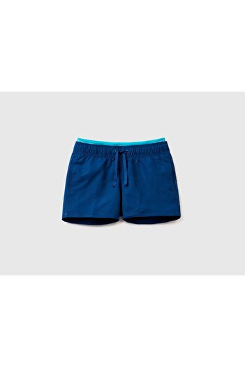 United Colors of Benetton Boy's Indigo Swim Shorts - Elastic Waist, Solid Color