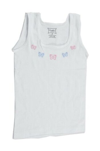 Tutku Girl's White Thick Strap Embroidered Undershirt 6 Pack