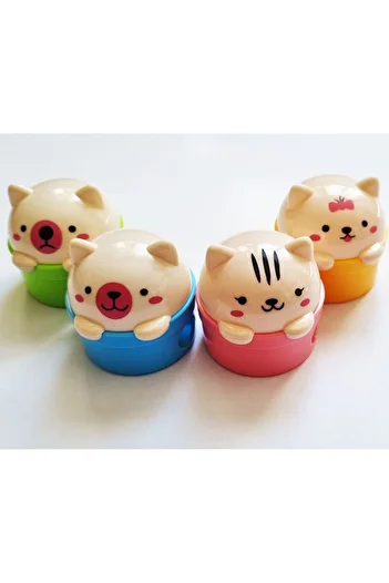 Modellino 4-Piece 4-Color Top Opening Lid Teddy Bear Shaped 2-Piece Pencil Sharpener