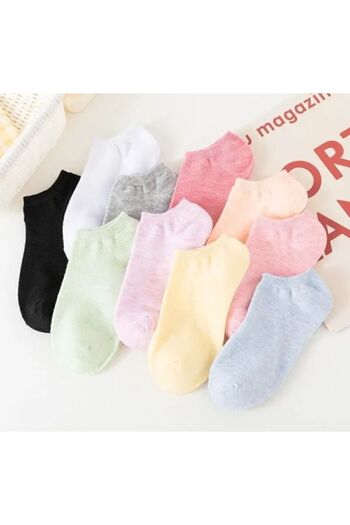 DERMİNA 8 Pairs Cotton Lycra Colored Women's Plain Booties Invisible Sports Socks