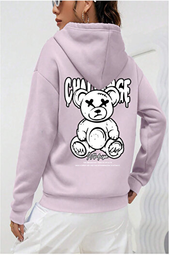 qavnas Πλεκτό φούτερ Unisex με μοτίβο λιλά Challenge Bear