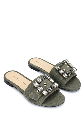 Valmenti Marsıs Women's Jean - Kaki Textile Flat Slippers