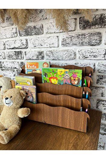 KLES Montessori Kids Bookshelf with 4 Shelves Wood a Kids Room Bookshelf Desktop Mini Bookshelf