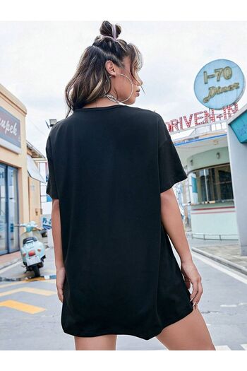 Know Women's Black Summer Racing Car Printed Oversize T-shirt