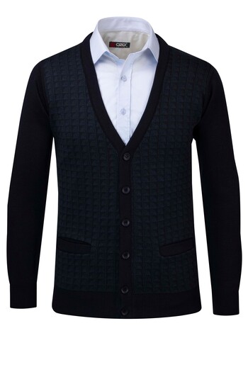 Çizgi Triko Men's V-Neck Stripe Knitwear Cardigan - Patterned Steel Knit with Buttoned Pocket Detail - Classic Fit 5002m