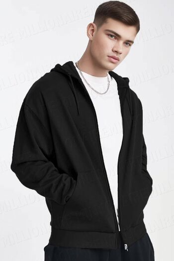Millionaire Men's Black Fleece Kangaroo Oversize Hooded Sweatshirt - 3 Thread Zipper