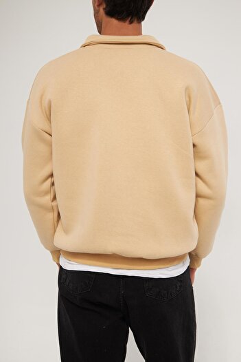 GHASSY CO. Ghassy Co. Erkek Polo Yaka Oversize Yarım Fermuarlı Sweatshirt