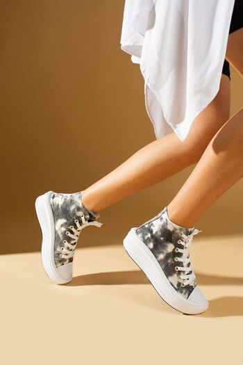 Pembe Potin Women's White Unisex High Sole Throat Convers Model Linen Sneaker