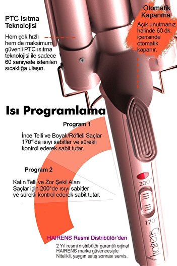 Hairens Hrs-190 Wag Ve Su Dalgası Saç Maşası 25mm.