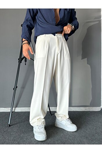 THEMANN Ecru Baggy Mold Pleated Pipe Leg Trousers
