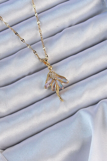 Moka Shopin Mokashopin - 316L Steel Chain, Gold Colored Lilac Zircon Ballerina Necklace