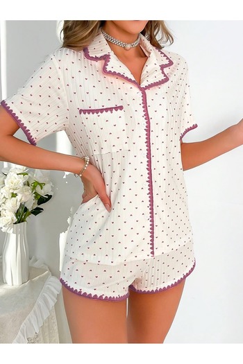 BELLA NOTTE Custom Stitch Pajama Set with Heart Printed Shorts