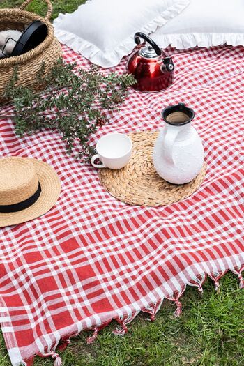 Morlay Plaid Patterned Multi-Purpose Cotton Tablecloth - Picnic and Table Cloth, 170x170 cm