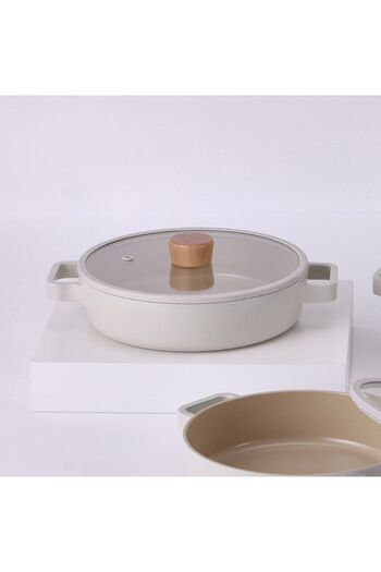 NEOFLAM Fika Cast Aluminum Saucepan with Glass Lid 22 cm Beige