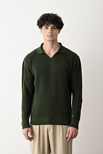 İLKCET MODA V-Neck Solid Color Premium Steel Knitwear Sweater