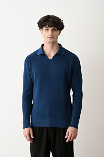 İLKCET MODA V-Neck Solid Color Premium Steel Knitwear Sweater