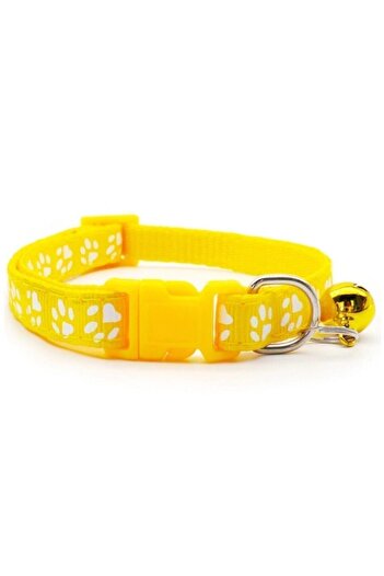 Pineapple Yellow Colored Adjustable Rattle Cat-Dog Collar with Paw Pattern