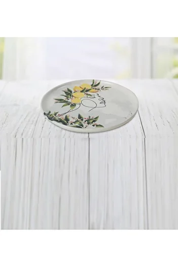 Keramika Nordic Cake Plate 22 cm Women's Figure Lemon Patterned Set of 6