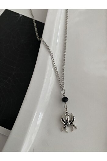 bohemian takı tasarim Gothic Minimal Örümcek Kolye Gümüş Kaplama