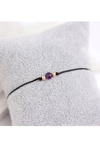 NBS Beautiful Naturel Stones 6 mm Amethyst Black String Natural Stone Bracelet - Quality Ladder Closure