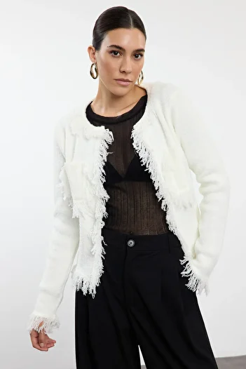 Trendyol Collection Soft Textured Ecru Knitwear Cardigan - TWOAW25HI00161