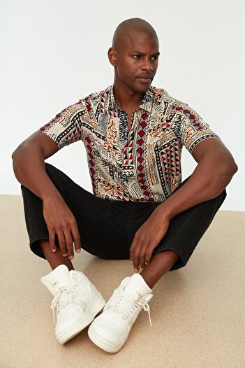 Trendyol Collection Apaş Collar 100% Viscose Ethnic Summer Shirt - Regular Fit, Short Sleeve TMNSS22GO0289
