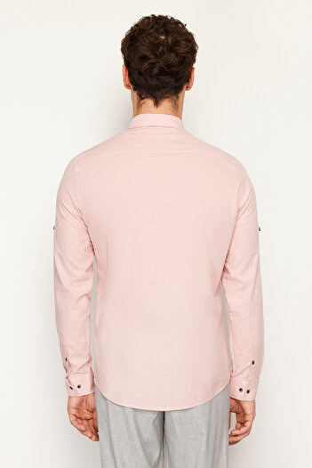 Trendyol Collection Light Pink Slim Fit Buttoned Collar Epaulette 100% Cotton Shirt Tmnss20Go0189