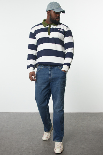 Trendyol Collection Blugi pentru bărbați Indigo, mărime mare, cu ajustare obișnuită, blugi din denim - TMNAW25CJ00000