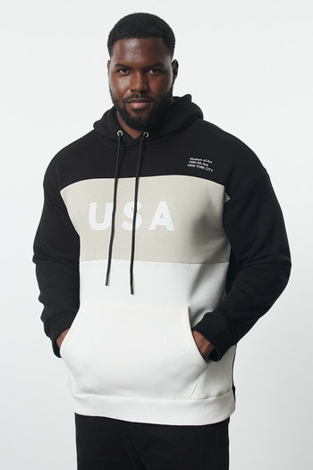Trendyol Collection Plus Size Black Hooded Sweatshirt - Color Block, Tmnaw25Ao00038