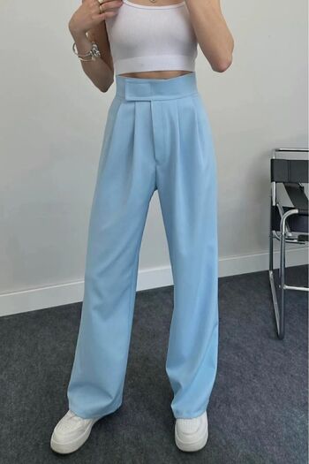 BILDEŞA High Waist Women's Palazzo Trousers - Velcro Waist Design