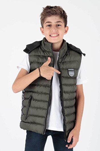 AHENGİM Boy's Fashion Trend - Puffer Vest with Hood and Stripe Ak 213839