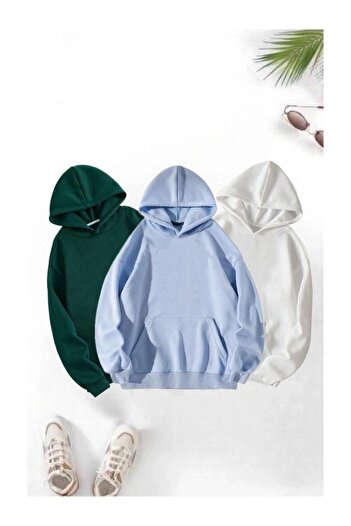 AFROGİYİM Unisex Plain 3 Pieces Plain Unprinted Hooded Oversize Sweatshirt