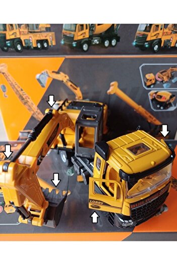 Hepsilazım İnşaat Aracı Oyuncak Metal Excavatör Dozer Kepçe Kırılmaz iş Makinası Kapıları Açılır Işık-Ses