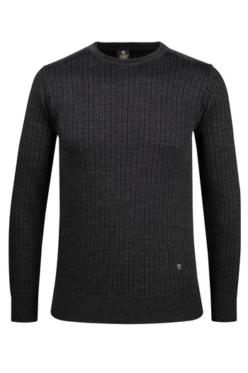 Çizgi Triko Men's Stripe Knit Sweater - Zero Collar, Patterned Sleeves and Waist Elastics, Steel Knit Classic - 5004C