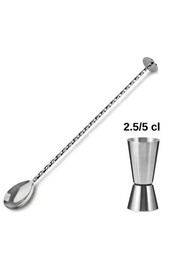adin tasarım Bar Spoon with Mallet + Jigger 2.5/5 Cl Cocktail Scale Bartender Bar Set Cocktail Mixing Spoon