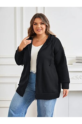 EYAX MODA Kadın Kapüşonlu Fermuarlı Sweatshirt