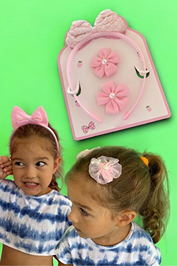 TAKIŞTIR Powder Color Ribbon Figured Crown and Side Buckle Set