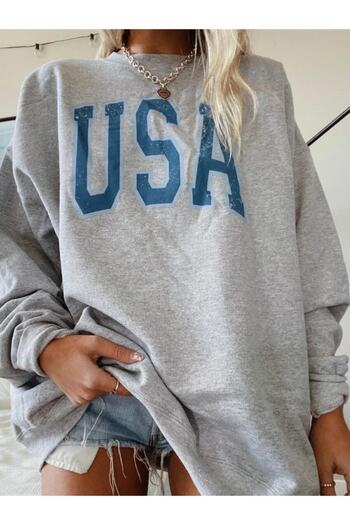 AFROGİYİM Bmgiyim Women's Gray US Sweatshirt - USA Printed