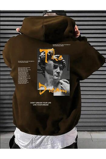 AFROGİYİM Unisex Dream Man Sculpture Front Back Printed Oversize Hooded Hoodie