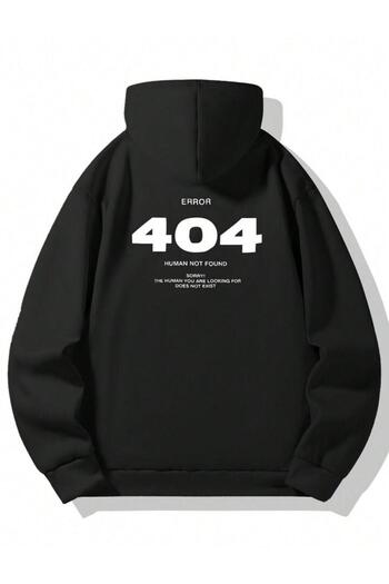 AFROGİYİM Unisex 404 Eror Human Not Found Printed Oversize Hooded Hoodie