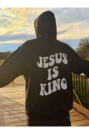AFROGİYİM Φούτερ με κουκούλα Unisex Jesus King Back Printed Oversize