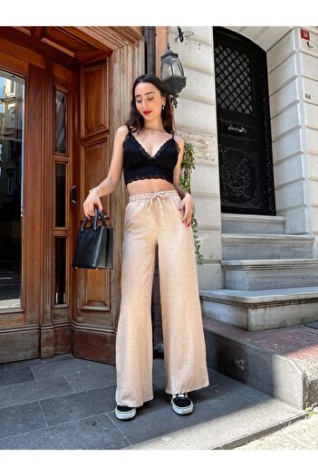 jöns since 1997 Women's Elastic Waist Pocket Wide Leg Linen Trousers