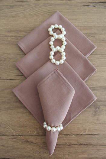 Emtory Home 6 Pieces of Milk Coffee Linen Duck Napkin - Serving Presentation Napkin - Ring External
