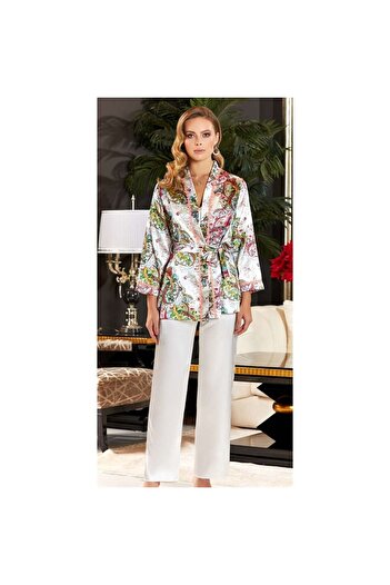 Jeremi 3140 Dowry Silk Satin Triple Strap Pajama Set - Cream