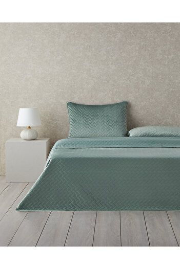 English Home Wicker Kadife Çift Kişilik Yatak Örtüsü Takımı Yeşil