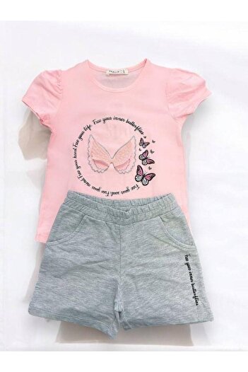 Zekids Girl's Cotton Butterfly Shorts Suit